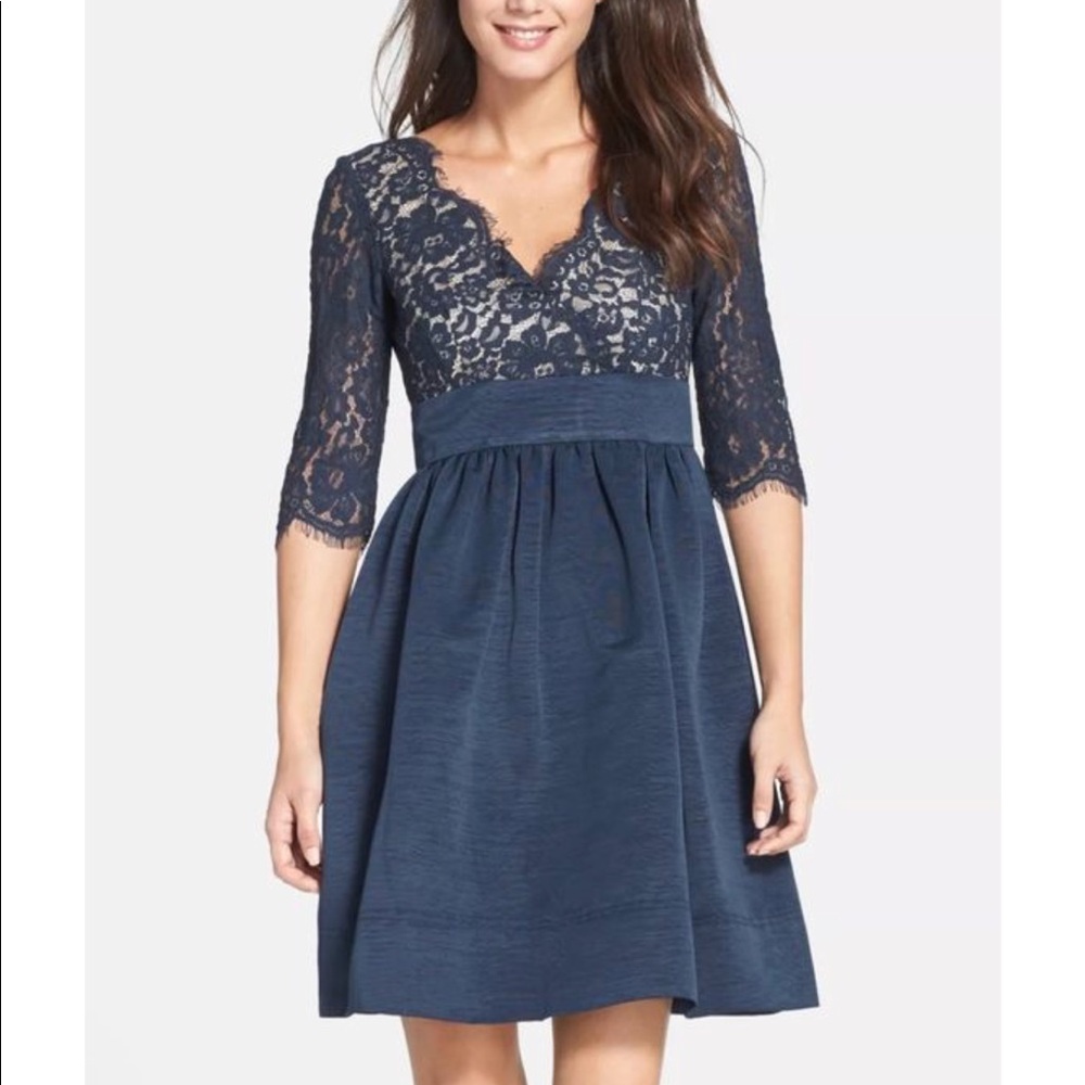 Eliza J Fit and Flare Navy Lace